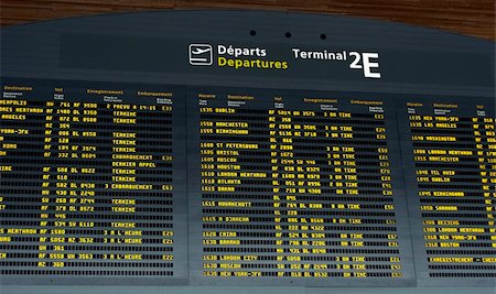 simsearch:400-05212862,k - Airport departure board at Paris airport Stock Photo - Budget Royalty-Free & Subscription, Code: 400-05736935