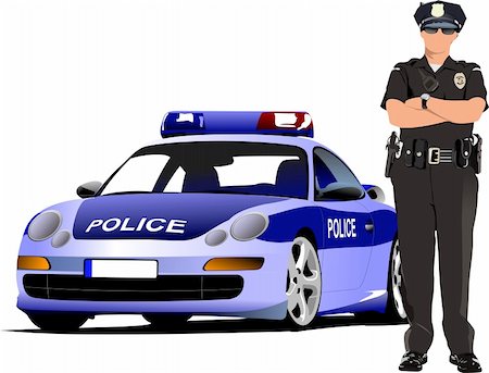 police woman in car - Police woman standing near police car  isolated on white. Vector illustration Stock Photo - Budget Royalty-Free & Subscription, Code: 400-05737008