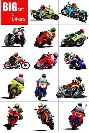 Big set of Bikers on the road. Vector illustration Stock Photo - Budget Royalty-Free & Subscription, Code: 400-05737061