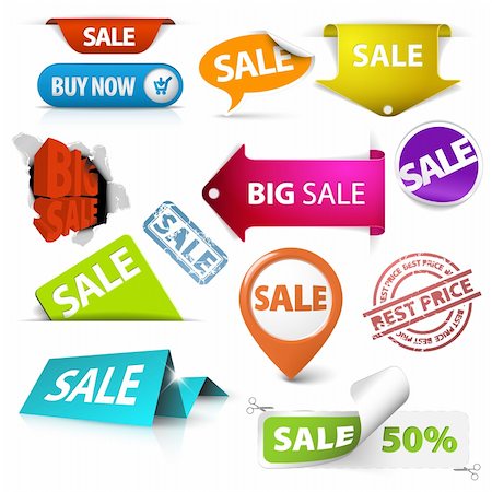 symbol present - Collection of colorful vector sale tickets, labels, stamps, stickers, corners, tags on white background Stock Photo - Budget Royalty-Free & Subscription, Code: 400-05737308