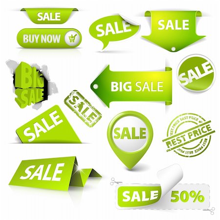 simsearch:400-05341250,k - Collection of vector green sale tickets, labels, stamps, stickers, corners, tags on white background Stock Photo - Budget Royalty-Free & Subscription, Code: 400-05737309