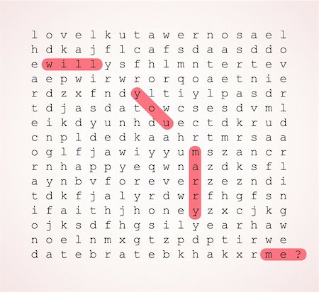declaring - Wedding card - word search puzzle with highlighted question - will you merry me? Stock Photo - Budget Royalty-Free & Subscription, Code: 400-05737322