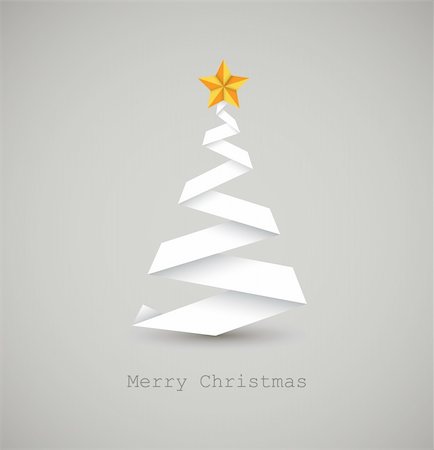 Simple vector christmas tree made from white paper stripe - original new year card Stock Photo - Budget Royalty-Free & Subscription, Code: 400-05737336