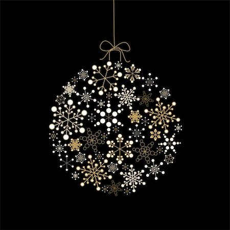 simsearch:400-04903283,k - Christmas ball made from golden snowflakes on a black background (vector) Stock Photo - Budget Royalty-Free & Subscription, Code: 400-05737345