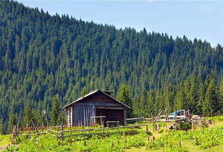 simsearch:400-05737744,k - Summer mountain plateau landscape with farm shed on hill top Stock Photo - Budget Royalty-Free & Subscription, Code: 400-05737753