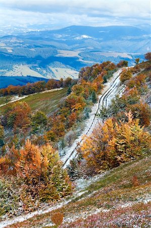 October Carpathian mountain plateau with first winter snow and autumn colorful foliage Stock Photo - Budget Royalty-Free & Subscription, Code: 400-05737767