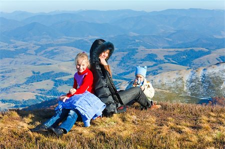 Family (mother with children) walk on autumn  mountain plateau. Stock Photo - Budget Royalty-Free & Subscription, Code: 400-05737768