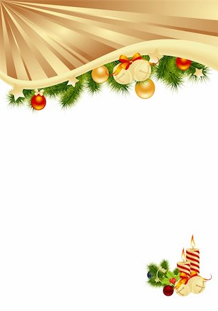 Gold background with christmas decorations. Vector illustration. Stock Photo - Budget Royalty-Free & Subscription, Code: 400-05738438