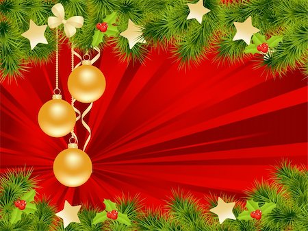 red christmas invitation - Christmas background with decorations. Vector illustration. Stock Photo - Budget Royalty-Free & Subscription, Code: 400-05738442