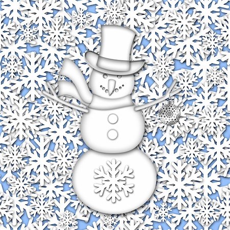 simsearch:400-06423540,k - Snowman White on White Snowflakes Background Illustration Photographie de stock - Aubaine LD & Abonnement, Code: 400-05739039