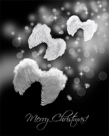 Angel wings flying on stardust trail - christmas greeting cardon black Stock Photo - Budget Royalty-Free & Subscription, Code: 400-05739100