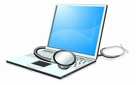 A laptop pc computer with stethoscope wrapped round it. Health check concept. Photographie de stock - Aubaine LD & Abonnement, Code: 400-05739133