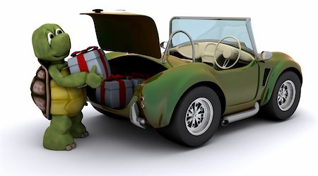 3D render of Tortoise loading christmas gift into a car Stock Photo - Budget Royalty-Free & Subscription, Code: 400-05739161