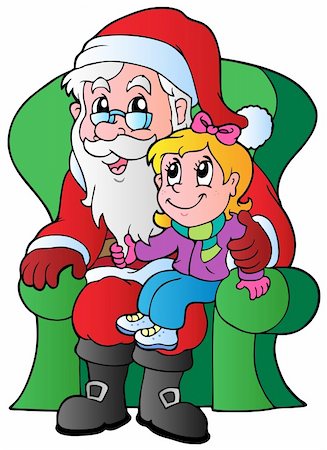 draw the winter season for kids - Santa Claus and small girl - vector illustration. Stock Photo - Budget Royalty-Free & Subscription, Code: 400-05739209