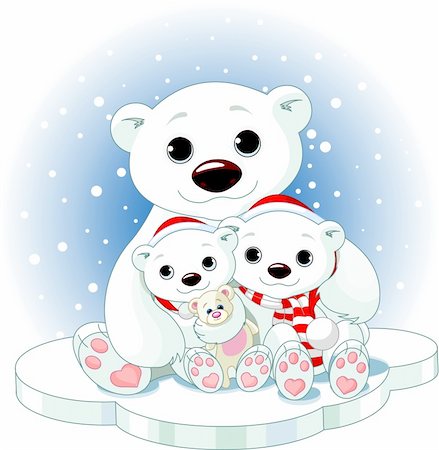 snow winter cartoon clipart - Christmas Polar bear family on ice floe Stock Photo - Budget Royalty-Free & Subscription, Code: 400-05739427