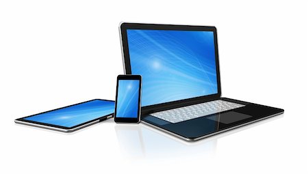 3D laptop, mobile phone and digital tablet pc computer - isolated on white with clipping path Stock Photo - Budget Royalty-Free & Subscription, Code: 400-05739444