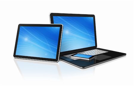 3D laptop, mobile phone and digital tablet pc computer - isolated on white with clipping path Stock Photo - Budget Royalty-Free & Subscription, Code: 400-05739445