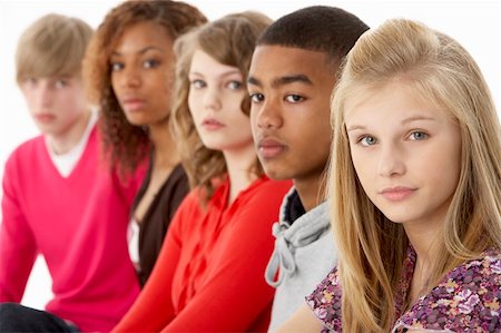 simsearch:400-04402293,k - Studio Portrait Of Five Teenage Friends Standing In Line Stock Photo - Budget Royalty-Free & Subscription, Code: 400-05730027