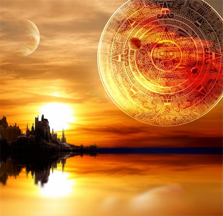 planet landscape - Fantasy landscape and Maya calendar Stock Photo - Budget Royalty-Free & Subscription, Code: 400-05730061