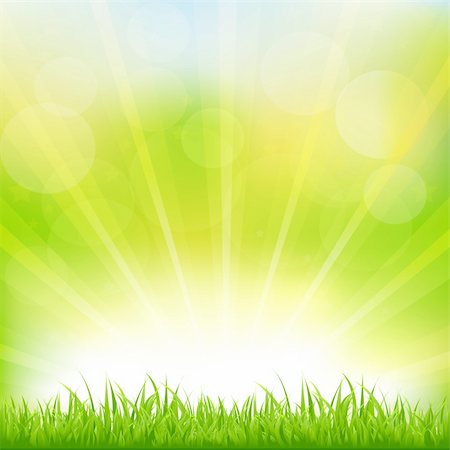 sunlight effect - Green Background With Green Grass And Sunburst, Vector Illustration Stock Photo - Budget Royalty-Free & Subscription, Code: 400-05730124
