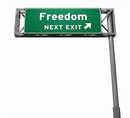 simsearch:400-05730322,k - Freedom - Freeway Exit Sign. 3D illustration isolated on white background. Foto de stock - Royalty-Free Super Valor e Assinatura, Número: 400-05730316