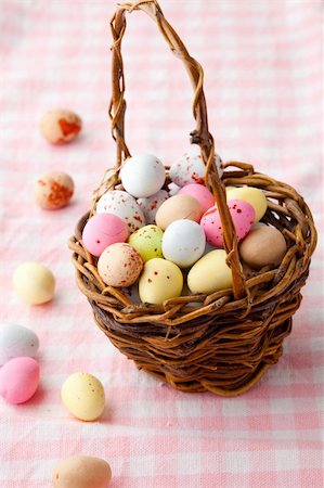 easter basket not people - Close-up of pastel colored chocolate Easter egg candy Stock Photo - Budget Royalty-Free & Subscription, Code: 400-05730396