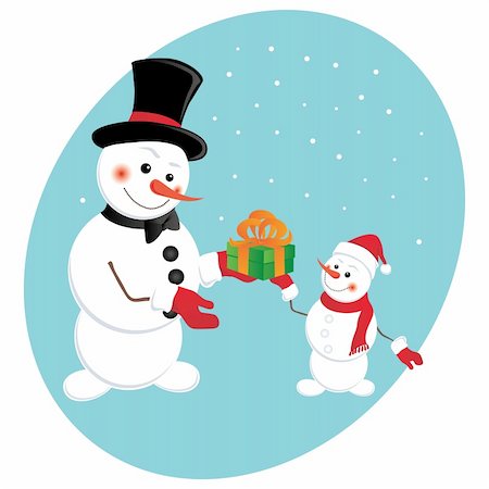 simsearch:400-05693542,k - Snowman gives a New Year gift. Christmas background. Photographie de stock - Aubaine LD & Abonnement, Code: 400-05730429