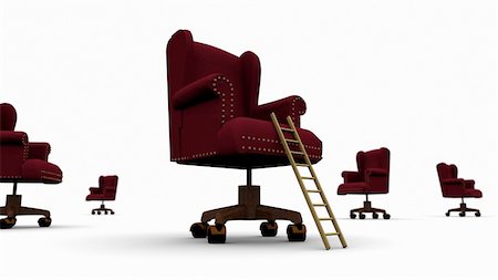 High resolution raytraced 3D render of ladder leaning against executive chair. DOF focus on front chair. Stock Photo - Budget Royalty-Free & Subscription, Code: 400-05730458