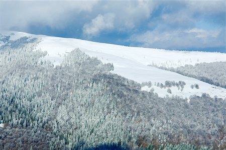 simsearch:400-05713513,k - October mountain view with first winter snow and last autumn colorful foliage on far mountainside Stock Photo - Budget Royalty-Free & Subscription, Code: 400-05730589