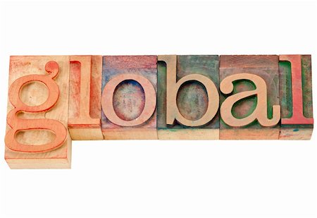 global - isolated word in vintage wood letterpress printing block Stock Photo - Budget Royalty-Free & Subscription, Code: 400-05731047