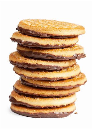 Closeup view of stack of cookies with chocolate over white background Stock Photo - Budget Royalty-Free & Subscription, Code: 400-05731604
