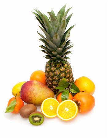 Tropical Fruits - Pineapple, Oranges, Persimmon, Kiwi, Mango, Lemon and Tangerines - Isolated on White With Shadow Stock Photo - Budget Royalty-Free & Subscription, Code: 400-05731651