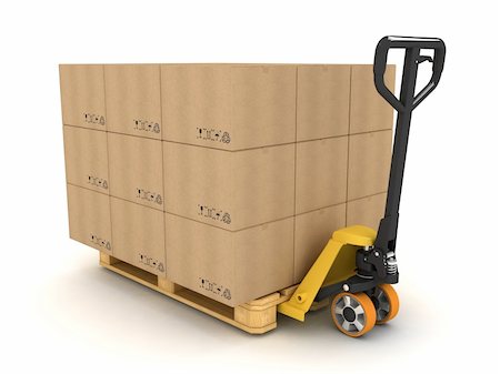 packing boxes in warehouse - Pallet truck stacked with pallet and boxes Stock Photo - Budget Royalty-Free & Subscription, Code: 400-05731680