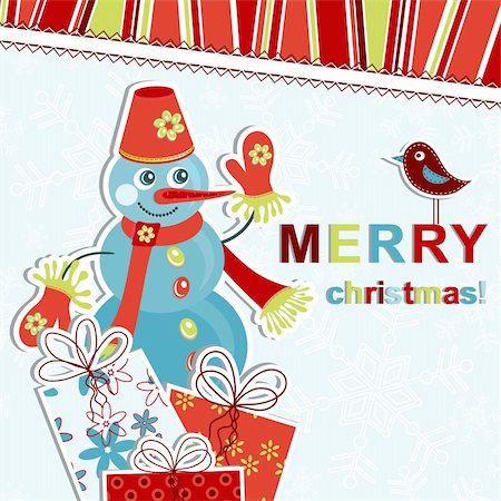 scrapbook cards christmas - Template christmas greeting card, vector illustration Stock Photo - Budget Royalty-Free & Subscription, Code: 400-05731883