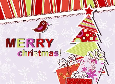 scrapbook cards christmas - Template christmas greeting card, vector illustration Stock Photo - Budget Royalty-Free & Subscription, Code: 400-05731942