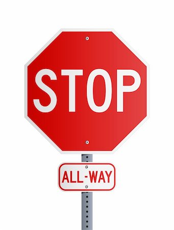 road signs safety - Stop road sign with All-Way board on post Stock Photo - Budget Royalty-Free & Subscription, Code: 400-05732002