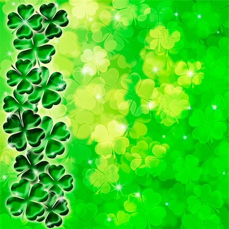 simsearch:400-08502521,k - Lucky Irish Four Leaf Clover Shamrock Sparkles on Blurred Background Illustration Foto de stock - Super Valor sin royalties y Suscripción, Código: 400-05732031