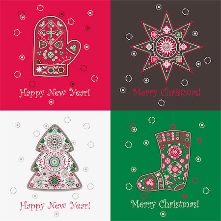 Set of four festive backgrounds with decorative Christmas patterns. Stock Photo - Budget Royalty-Free & Subscription, Code: 400-05732146