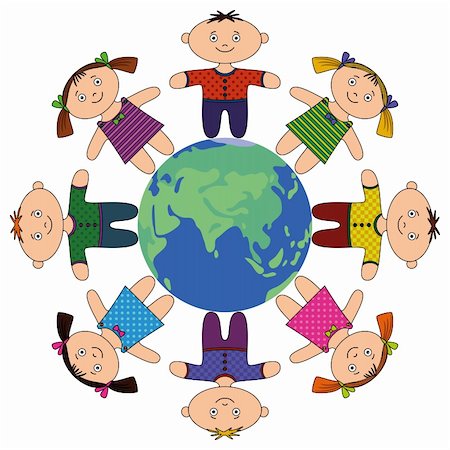 Happy children standing around Earth, holding hands and smiling. Vector Foto de stock - Super Valor sin royalties y Suscripción, Código: 400-05732178