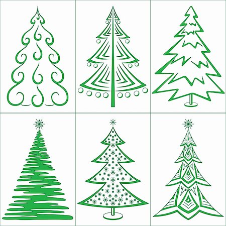 pictogram lines - Christmas trees, winter holiday symbols, set isolated. Vector Foto de stock - Super Valor sin royalties y Suscripción, Código: 400-05732171