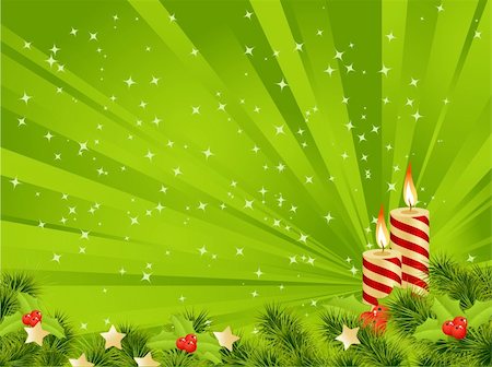Christmas card green background with decoration. Vector illustration. Stock Photo - Budget Royalty-Free & Subscription, Code: 400-05732275