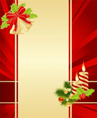 Red background with christmas decorations. Vector illustration. Stock Photo - Budget Royalty-Free & Subscription, Code: 400-05732286