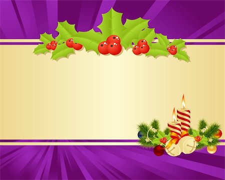 Violet background with christmas decorations. Vector illustration. Stock Photo - Budget Royalty-Free & Subscription, Code: 400-05732287