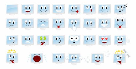 Set of monitors-emoticons. Vector illustration, isolated on a white. Stock Photo - Budget Royalty-Free & Subscription, Code: 400-05732289