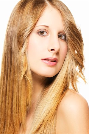 simsearch:400-05732399,k - portrait of a beautiful woman with long blonde hairs on white background Foto de stock - Super Valor sin royalties y Suscripción, Código: 400-05732405