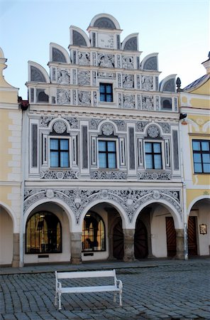 Sgraffito stile of the facade of the house in Telc town, Czech Republic Fotografie stock - Microstock e Abbonamento, Codice: 400-05732428