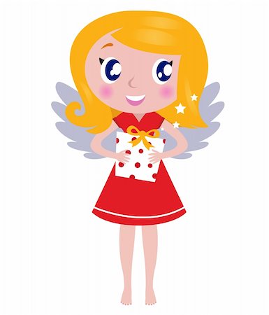 simsearch:400-07840610,k - Cute little blond angel child with present. Vector cartoon illustration. Photographie de stock - Aubaine LD & Abonnement, Code: 400-05732491