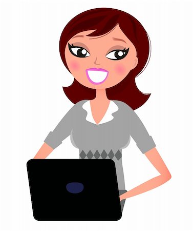simsearch:400-05732500,k - Happy business Woman working with Computer. Vector Illustration. Foto de stock - Royalty-Free Super Valor e Assinatura, Número: 400-05732500
