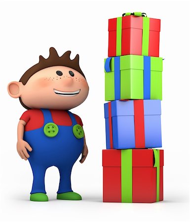 ribbon for christmas cartoon - cute cartoon boy with pile of presents- high quality 3d illustration Stock Photo - Budget Royalty-Free & Subscription, Code: 400-05732522