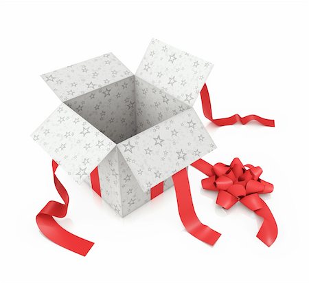 Open gift with star prints and textured red ribbon. Stock Photo - Budget Royalty-Free & Subscription, Code: 400-05732552